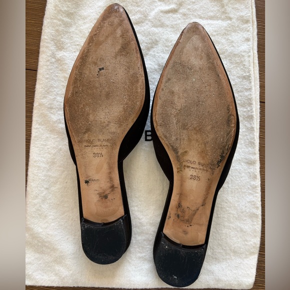 Manolo Blahnik Hangisi Black Satin Mule Flat - Picture 7 of 10